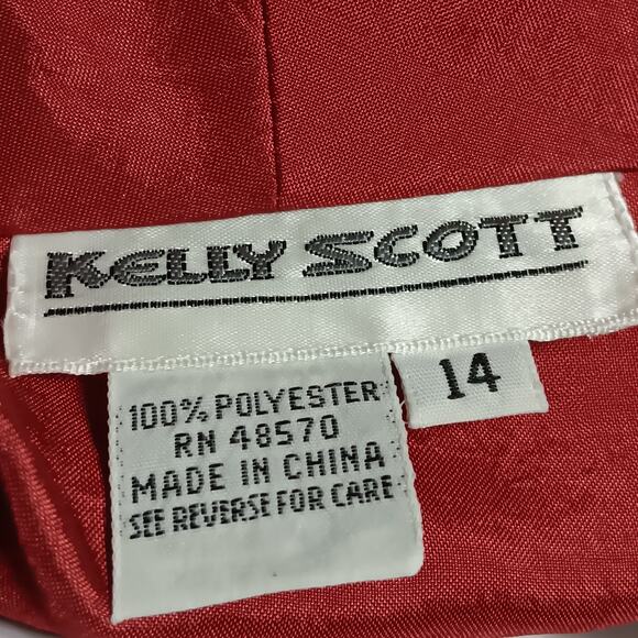 Vintage Kelly Scott Size 14 Burn Red Button Down Shirt Collared Silky Long Sleev - Picture 7 of 8